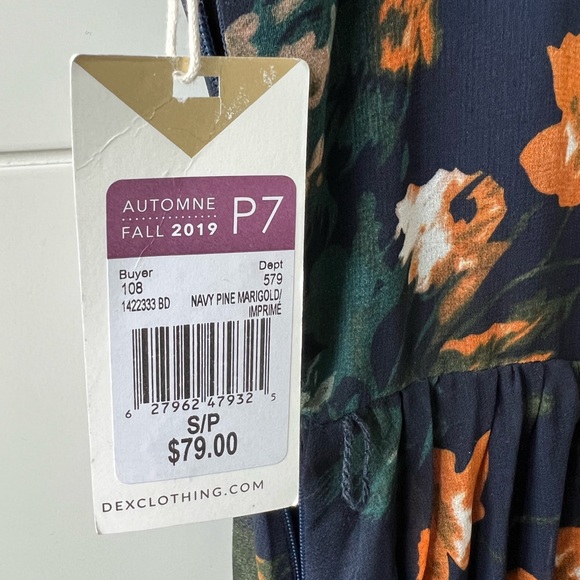 DEX Fully-Lined Navy Fall Floral Dress Size S/P - Picture 7 of 7